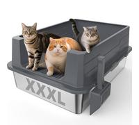 XXXL Stainless Steel Litter Box | Extra Large Enclosed Cat Litter Boxs with Lid for Big Cats & Multi-cat | High Sided, Anti-Urine Leakage | Non-Stick(Dark Gray)