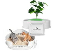 XXXL Stainless Steel Litter Box with Lid, Corner Space-Saving Enclosed Cat Litter Box for Large Cats with Artificial Plant, High Sided Metal Litter Boxes, Carbon Filter Odor Removal,Anti-Urine Leakage