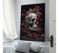 xxxxll Prints - Red Roses Skull Colourful Canvas Wall Art Prints | Abstract Pictures Paintings |Ready to Hang 12x18inch(30x45cm)