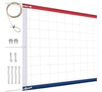 XXXYYY Professional Volleyball Net Outdoor Heavy Duty, Upgraded Weather Resistance, Lengthened Aircraft Steel Cable, Thicker Sides Tapes, for Indoor Outdoor Sports- 32x3FT, Red White Blue (Net Only)