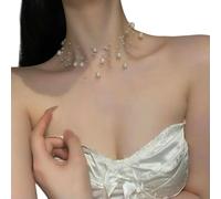 XXYAOCHEN Statement Necklace Women'S Fashion White Adjustable Length Multi-Layer Sweater Chain-white-A