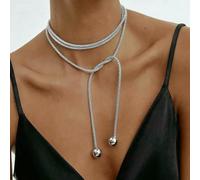 XXYAOCHEN Statement Necklace Women'S Round Retro Multi-Layer Adjustable Sweater Chain-grey-A
