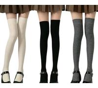 XXYAOCHEN Thigh High Stockings 3-Pair Women'S Classic Striped Versatile Over-The-Knee Socks- Mix-One Size