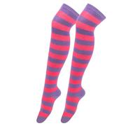 XXYAOCHEN Thigh High Stockings 3-Pair Women'S Striped Fashionable And Versatile Over-The-Knee Socks-Purple -One Size