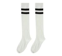 XXYAOCHEN Thigh High Stockings 5-Pair Women'S Striped Fashionable And Versatile Over-The-Knee Socks-WHITE-One Size