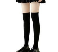 XXYAOCHEN Thigh High Stockings 5 Pairs Of Black And White Solid Color Women'S Over-The-Knee Socks-Black -One Size