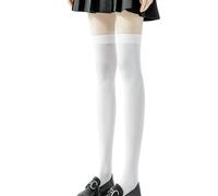 XXYAOCHEN Thigh High Stockings 5 Pairs Of Black And White Solid Color Women'S Over-The-Knee Socks-White -One Size