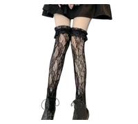XXYAOCHEN Thigh High Stockings Women'S Fishnet Heart Striped Lace Pattern Over-The-Knee Stockings-Black -One Size