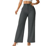 XXYAOCHEN Wide Leg Pants ，Lounge Pants Women'S Fashionable Wide-Leg Slim-Fit Long Versatile Office Pants-Grey-S