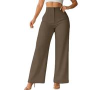 XXYAOCHEN Wide Leg Pants ，Lounge Pants Women'S Fashionable Wide-Leg Slim-Fit Long Versatile Office Pants- Brown-L