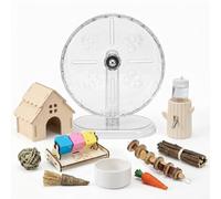 XXYOUPIN 12-in-1 Hamster Starter Kit for Beginners, Silent 24cm Wheel, Wooden Hideout, Ceramic Bowl & Water Stand, All-in-One Easy Setup Accessories for Dwarf & Syrian Hamsters (All-in-One Solution)