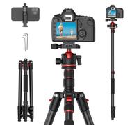 XXZU 74” Camera Tripod, Aluminum DSLR Tripod/Monopod with 360° Ball Head&Quick Release Plate&phone holder, Tall Lightweight Compact Tripod For Travel, Compatible with DSLR/Camera/Phone, Max Load 10KG