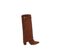 Xy London 'aaliyah' Fold Over Boots Block Heel Buckle Point Toe In Brown Brown