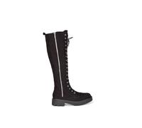 Xy London 'ada' Chunky Lace Up Knee High Boots With Deco Zip In Jet Black Jet Black