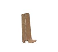 Xy London 'allie' Knee High Boots Fold Over Point Toe Deco Zip In Taupe Taupe 3