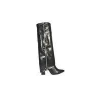 Xy London 'allie' Knee High Fold Over Pointed Toe Boots With Zip Detail In Black Black 7