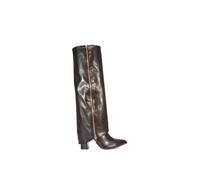 Xy London 'allie' Knee High Fold Over Pointed Toe Boots With Zip Detail In Brown Brown 4