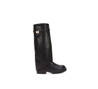 Xy London 'amina' Chunky Low Heel Knee High Fold Over Boots In Black Black