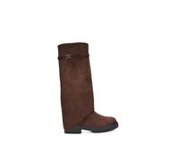 Xy London 'amina' Chunky Low Heel Knee High Fold Over Boots In Brown Brown
