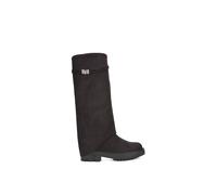 Xy London 'amina' Chunky Low Heel Knee High Fold Over Boots In Jet Black Jet Black