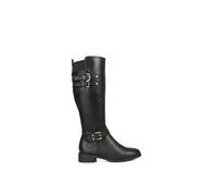 Xy London 'amy' Knee High Elasticated Flat Biker Calf Boots With Buckles In Black Black 3