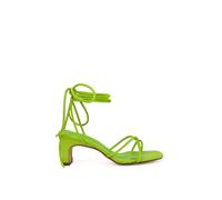 Xy London 'atlas' Lace Up Strappy Thin Mid Block Heel Square Toe Sandals In Green Green