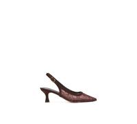 Xy London 'bea' Lace Slingback Court Shoes Pointed Toe Kitten Heels In Brown Brown