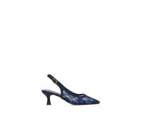 Xy London 'bea' Lace Slingback Court Shoes Pointed Toe Kitten Heels In Navy Navy