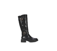 Xy London 'beatrice' Elasticated Knee High Chunky Biker Boots In Black Black