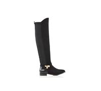 Xy London 'bella' Flat Elasticated Over The Knee Boots With Zip Fastening In Jet Black Jet Black