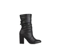 Xy London 'belle' Mid Calf High Block Heel Ruched Boots In Black Black