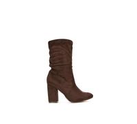 Xy London 'belle' Mid Calf High Block Heel Ruched Boots In Chocolate Chocolate 5
