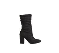 Xy London 'belle' Mid Calf High Block Heel Ruched Boots In Jet Black Jet Black
