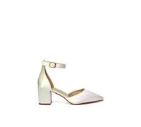 Xy London 'bronte' Pointed Toe Strappy Mid Block Heel Sandal Court Shoe In Ivory Ivory 3