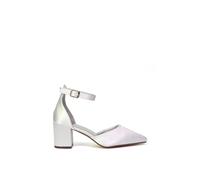 Xy London 'bronte' Pointed Toe Strappy Mid Block Heel Sandal Court Shoe In White White 8