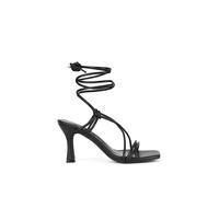 Xy London 'callie' Lace Up Square Toe Mid High Heel Sandals In Black Black 3