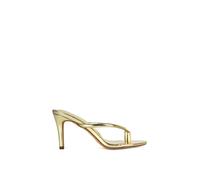 Xy London 'celina' Stiletto High Heel Mules With Thong Strap In Metallic Gold Metallic Gold
