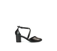 Xy London 'cindy' Strappy Mid Low Block Heel Court Shoes With Ankle Strap In Black Black 6