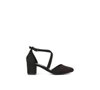 Xy London 'cindy' Strappy Mid Low Block Heel Court Shoes With Ankle Strap In Jet Black Jet Black 7