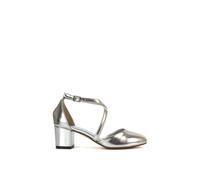 'Cindy' Strappy Mid Low Block Heel Court Shoes with Ankle Strap XY London Metallic Silver 3