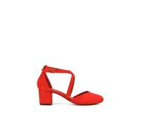 'Cindy' Strappy Mid Low Block Heel Court Shoes with Ankle Strap XY London Red 6