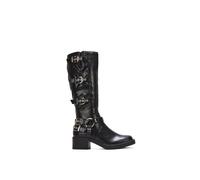 Xy London 'cobra' Harness Square Toe Knee High Biker Boots In Black Black