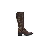 Xy London 'cobra' Harness Square Toe Knee High Biker Boots In Brown Brown