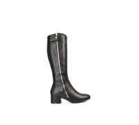 Xy London 'darcy' Low Block Heel Knee High Long Boots With Decorative Zip In Black Black 7