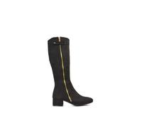 Xy London 'darcy' Low Block Heel Knee High Long Boots With Decorative Zip In Jet Black Jet Black 6