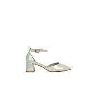 Xy London 'evie' Low Block Heel Pointed Toe Ankle Strap Court Shoes In Grey Grey 3