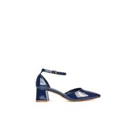 Xy London 'evie' Low Block Heel Pointed Toe Ankle Strap Court Shoes In Navy Navy 3