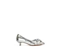 Xy London 'freya' Pointed Toe Kitten Low Heel Classic Bridal Shoe Pumps In Metallic Silver Metallic Silver