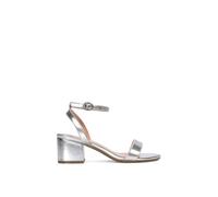 Xy London 'gemma' Low Block Heel Open Toe Strappy Sandal Shoes In Metallic Silver Metallic Silver 3