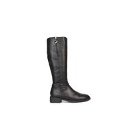 Xy London 'georgina' Knee High Boots Low Heel Zip Up Calf Riding Biker With Ankle Strap In Black Black